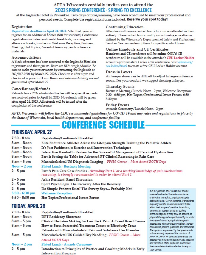 Download 2023 APTA Wisconsin Spring Conference Full Program